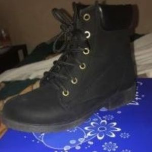 black leather lace-up high-top sneakers